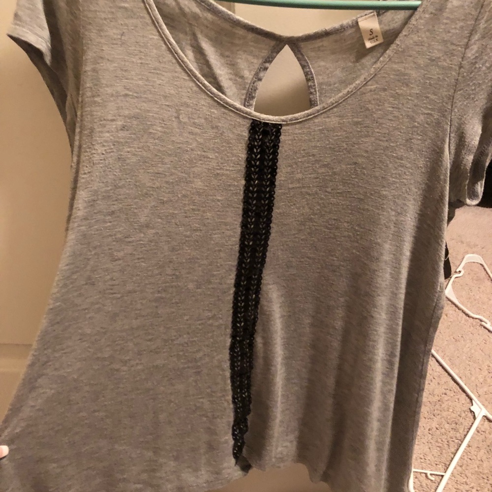 Francesca’s grey short sleeve with black lace
